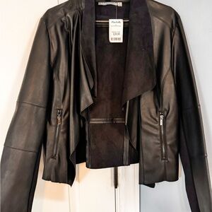 Bagatelle Black Leather Jacket with Zipper Accents